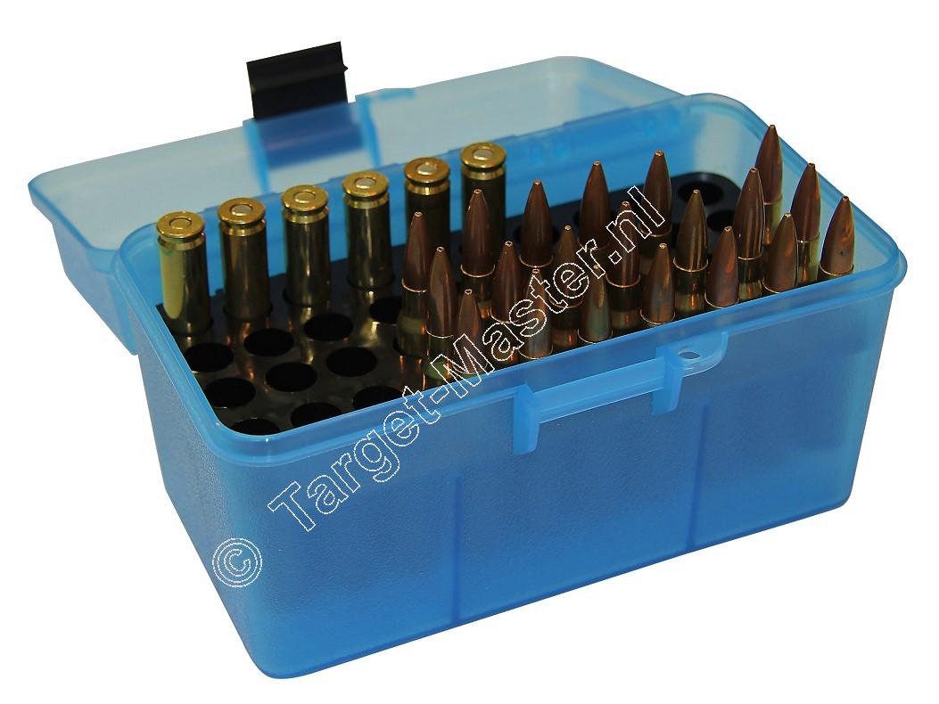 MTM H50RM DELUXE Ammo Box CLEAR BLUE content 50